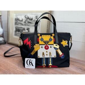 Prada Robot Bag Black Nylon Tote with Leather & Stud Details